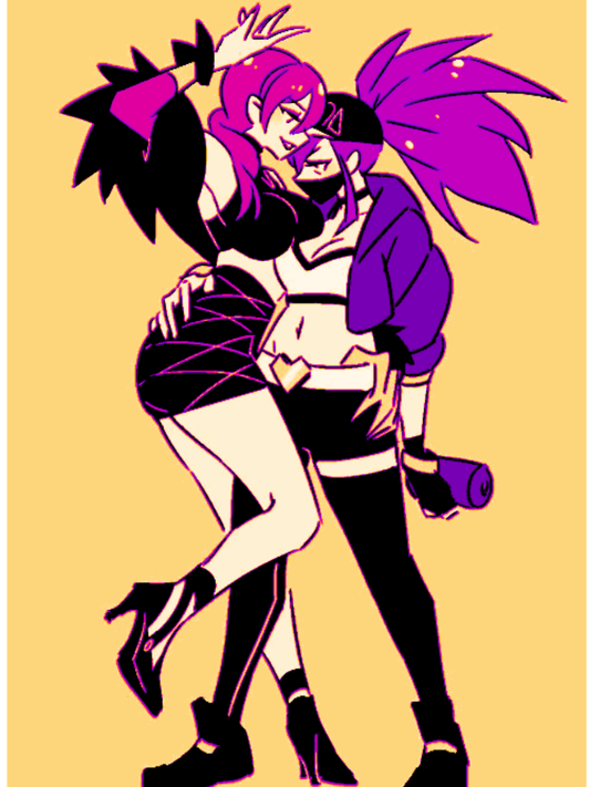 Diseño artístico de Akali y Evelynn inspirado en K/DA para cuadro decorativo de League of Legends.