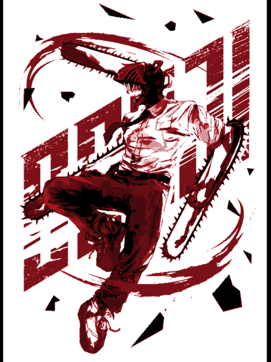 Diseño artístico de Denji inspirado en Chainsaw Man para cuadro decorativo tridimensional.