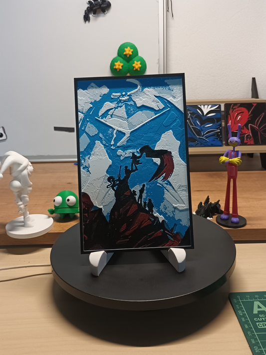 Cuadro 3D artesanal inspirado en Tengen Toppa Gurren Lagann con relieve y marco negro.