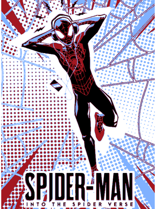 Diseño artístico de Miles Morales con efecto de relieve inspirado en Spider-Man Into the Spider-Verse.