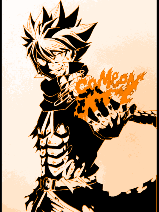 Diseño de Natsu Dragneel utilizando el poder del Dragon Slayer en un cuadro decorativo realizado mediante impresión 3D.
