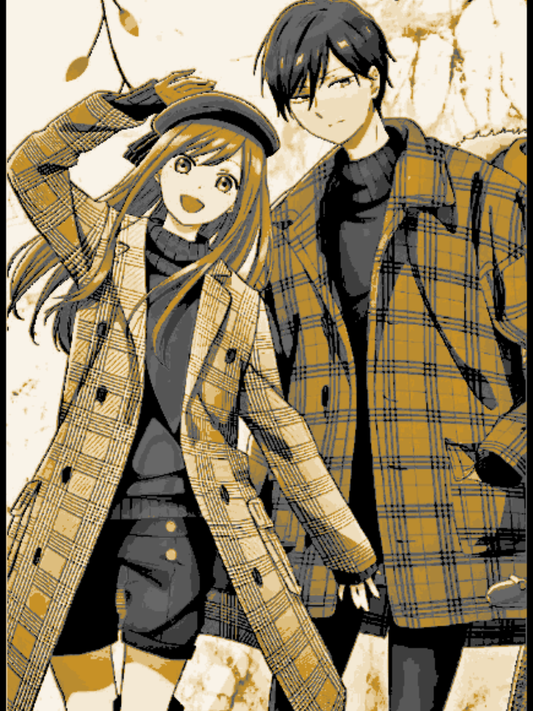 Diseño de Akane y Yamada inspirado en My Love Story with Yamada-kun at Lv999 convertido en un cuadro decorativo realizado mediante impresión 3D.