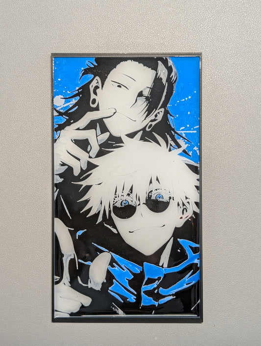 Cuadro 3D azul de Gojo y Geto de Jujutsu Kaisen