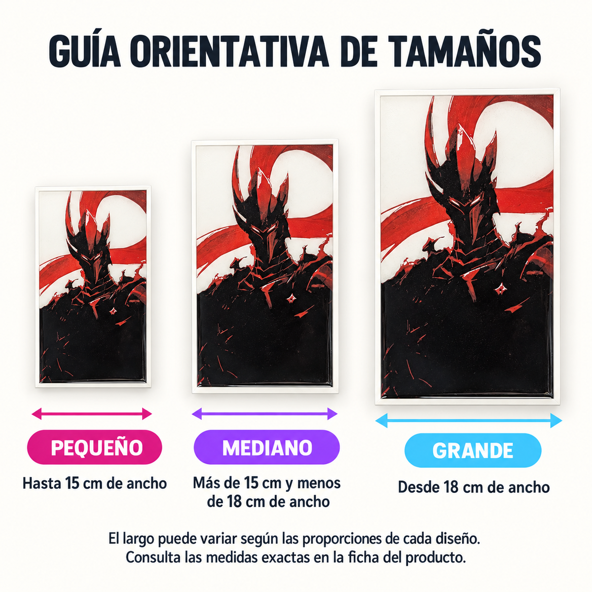 Guía orientativa de tamaños de cuadros 3D: pequeño, mediano y grande